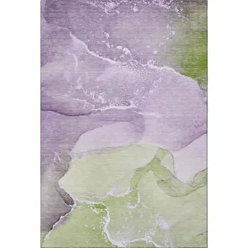 8' X 10' Purple Green And Ivory Abstract Washable Area Rug With UV Protection