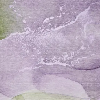 9' X 12' Purple Green And Ivory Abstract Washable Area Rug With UV Protection