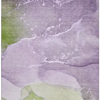 9' X 12' Purple Green And Ivory Abstract Washable Area Rug With UV Protection