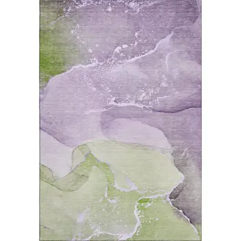 10' X 14' Purple Green And Ivory Abstract Washable Area Rug With UV Protection