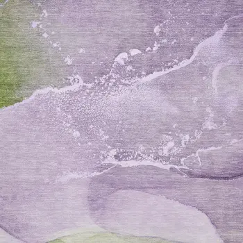 10' X 14' Purple Green And Ivory Abstract Washable Area Rug With UV Protection