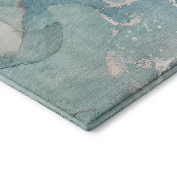 3' X 5' Teal Beige And Ivory Abstract Washable Area Rug With UV Protection