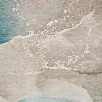 3' X 5' Teal Beige And Ivory Abstract Washable Area Rug With UV Protection