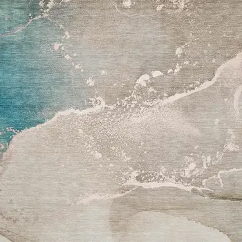 5' X 8' Teal Beige And Ivory Abstract Washable Area Rug With UV Protection