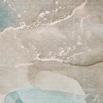 8' X 10' Teal Beige And Ivory Abstract Washable Area Rug With UV Protection