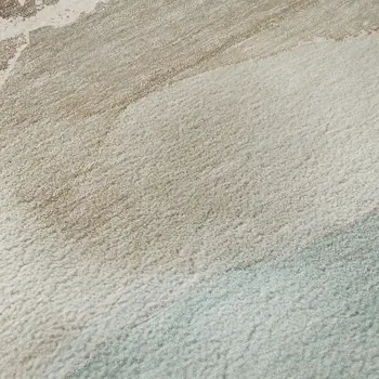 10' X 14' Teal Beige And Ivory Abstract Washable Area Rug With UV Protection