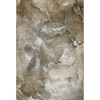 5' X 8' Brown Ivory And Gray Abstract Washable Area Rug With UV Protection