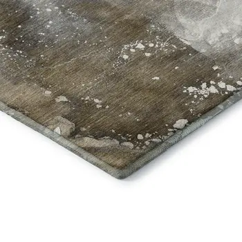 5' X 8' Brown Ivory And Gray Abstract Washable Area Rug With UV Protection