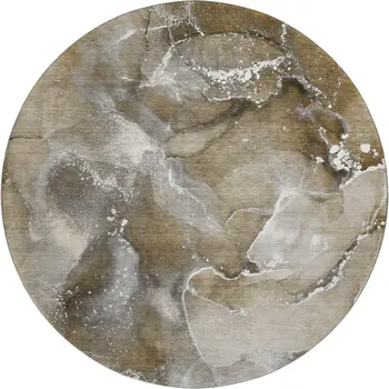 8' Brown Ivory And Gray Abstract Washable Round Rug With UV Protection