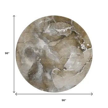 8' Brown Ivory And Gray Abstract Washable Round Rug With UV Protection