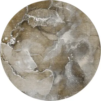 8' Brown Ivory And Gray Abstract Washable Round Rug With UV Protection