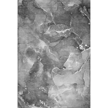 5' X 8' Gray And Ivory Abstract Washable Area Rug With UV Protection