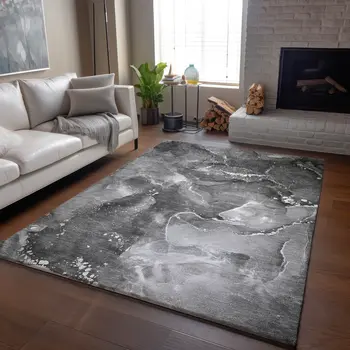 5' X 8' Gray And Ivory Abstract Washable Area Rug With UV Protection