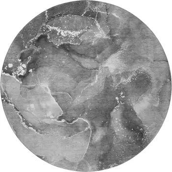 8' Gray And Ivory Abstract Washable Round Rug With UV Protection