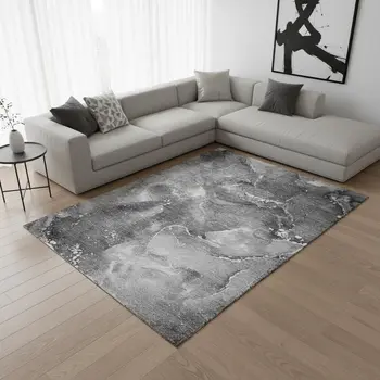 8' X 10' Gray And Ivory Abstract Washable Area Rug With UV Protection
