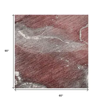 5' X 8' Merlot And Ivory Abstract Washable Area Rug With UV Protection