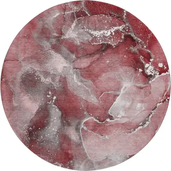 8' Merlot And Ivory Abstract Washable Round Rug With UV Protection