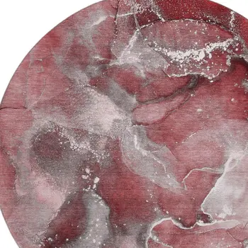 8' Merlot And Ivory Abstract Washable Round Rug With UV Protection
