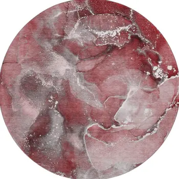 8' Merlot And Ivory Abstract Washable Round Rug With UV Protection