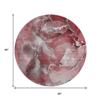8' Merlot And Ivory Abstract Washable Round Rug With UV Protection
