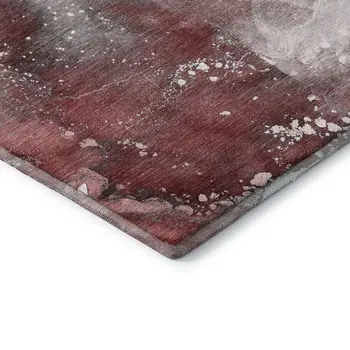 9' X 12' Merlot And Ivory Abstract Washable Area Rug With UV Protection