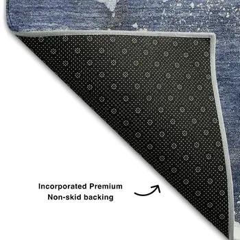8' Navy Blue And Ivory Abstract Washable Round Rug With UV Protection