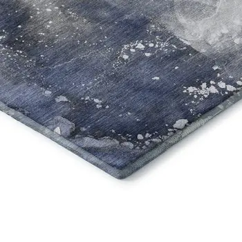 8' Navy Blue And Ivory Abstract Washable Round Rug With UV Protection