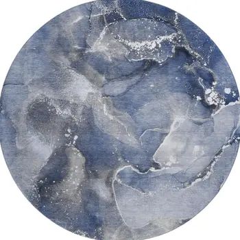 8' Navy Blue And Ivory Abstract Washable Round Rug With UV Protection