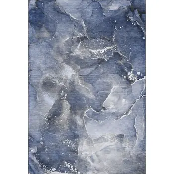 9' X 12' Navy Blue And Ivory Abstract Washable Area Rug With UV Protection