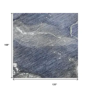 10' X 14' Navy Blue And Ivory Abstract Washable Area Rug With UV Protection