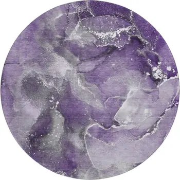 8' Purple And Ivory Abstract Washable Round Rug With UV Protection