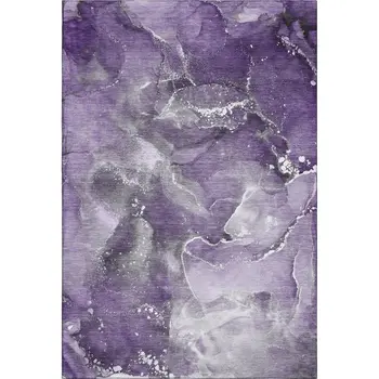 8' X 10' Purple And Ivory Abstract Washable Area Rug With UV Protection