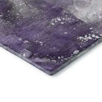 8' X 10' Purple And Ivory Abstract Washable Area Rug With UV Protection