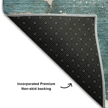 8' Teal And Ivory Abstract Washable Round Rug With UV Protection