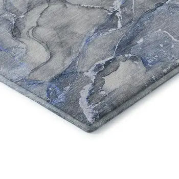 3' X 5' Blue And Ivory Abstract Washable Area Rug With UV Protection