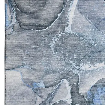 3' X 5' Blue And Ivory Abstract Washable Area Rug With UV Protection