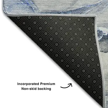 8' Blue And Ivory Abstract Washable Round Rug With UV Protection