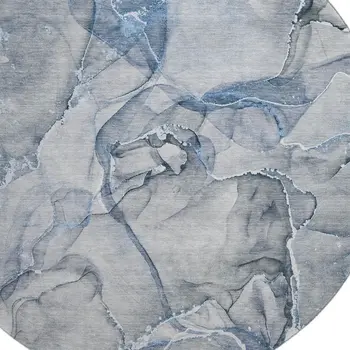 8' Blue And Ivory Abstract Washable Round Rug With UV Protection