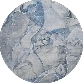 8' Blue And Ivory Abstract Washable Round Rug With UV Protection