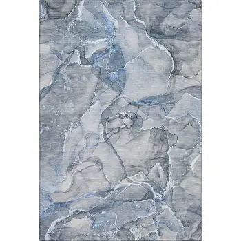 10' X 14' Blue And Ivory Abstract Washable Area Rug With UV Protection