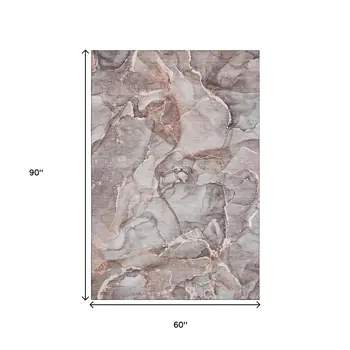 5' X 8' Gray And Ivory Abstract Washable Area Rug With UV Protection