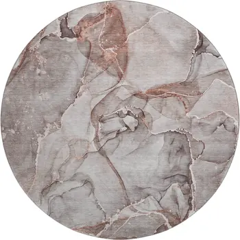 8' Gray And Ivory Abstract Washable Round Rug With UV Protection