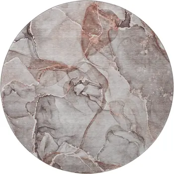 8' Gray And Ivory Abstract Washable Round Rug With UV Protection