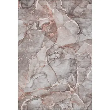8' X 10' Gray And Ivory Abstract Washable Area Rug With UV Protection
