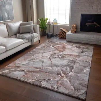 8' X 10' Gray And Ivory Abstract Washable Area Rug With UV Protection