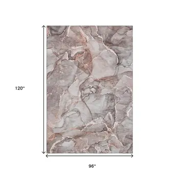 8' X 10' Gray And Ivory Abstract Washable Area Rug With UV Protection