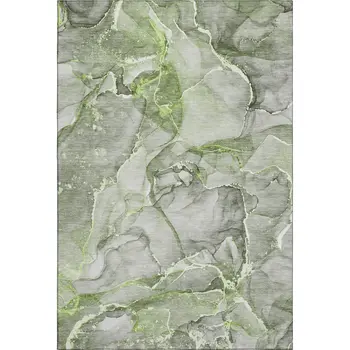 3' X 5' Green And Ivory Abstract Washable Area Rug With UV Protection