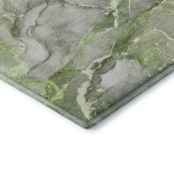 5' X 8' Green And Ivory Abstract Washable Area Rug With UV Protection