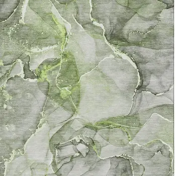 5' X 8' Green And Ivory Abstract Washable Area Rug With UV Protection