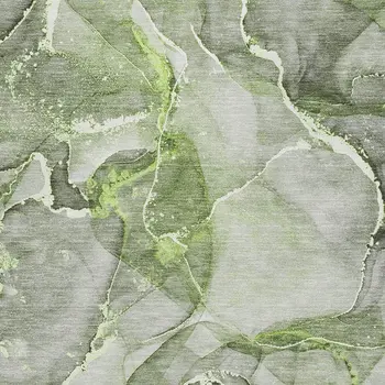 8' X 10' Green And Ivory Abstract Washable Area Rug With UV Protection